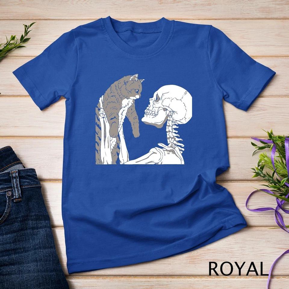 Skeleton Holding A Cat Shirt Lazy Halloween Costume Skull T-Shirt Unisex T-shirt 10 2XL