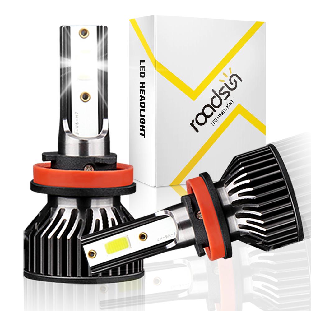 Roadsun 4pcs LED Headlamps Combo H11 Hi/lo Beam 150W 6000K Ultra White COB Chips Super Bright 22000LM Car Light Upgrade