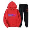 Set Tuta con Felpa con Cappuccio Oversize Unisex e Pantaloni Jogger Stampa Lettere Multicolore Outfit Casual