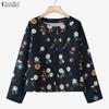ZANZEA Women Casual Round Neck Long Sleeve Loose Floral Print Blouse
