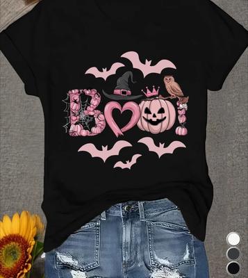 Halloween Boo Graphics Printed Summer Tshirt Womens Top Short Sleeve Round Neck Casual Summer Women Tshirt Clothing