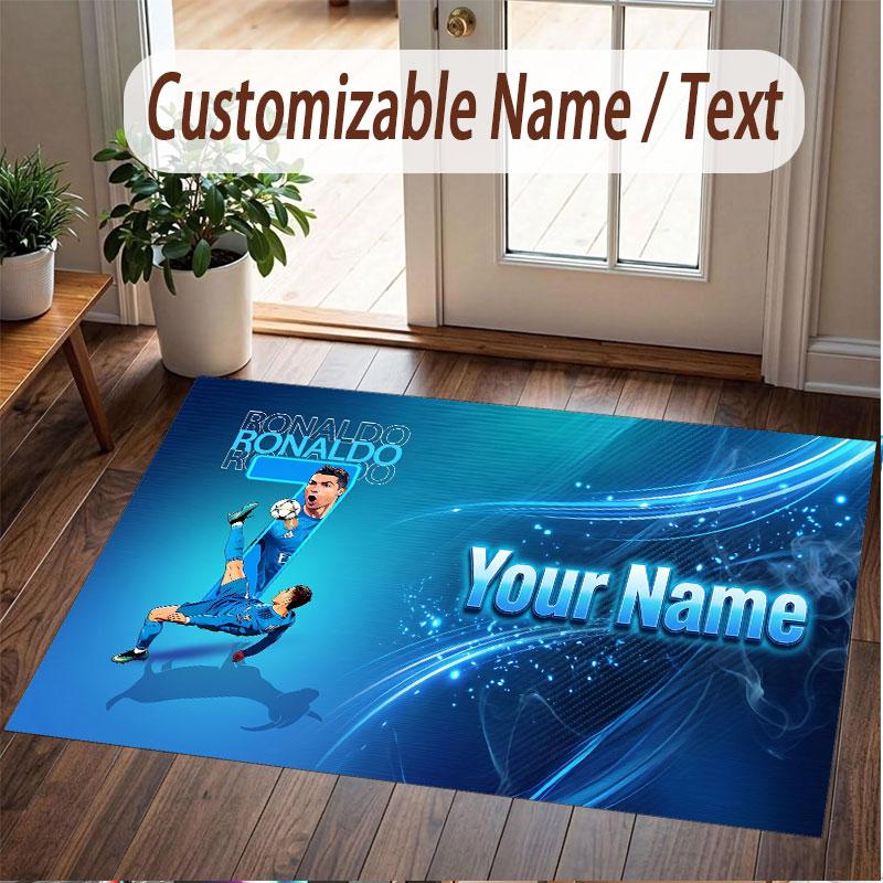 Custom Rug Cristiano Ronaldo Pattern Print Name Text Soft Non‑Slip Floor Carpet for Home Indoor Decoration