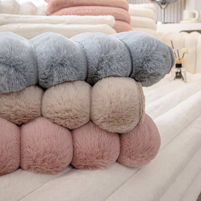 High-Grade Striped Rabbit Plush Sofa Cushion Winter  New Non-Slip Seat Cushion Solid Wood Leather Cover Cross-Border