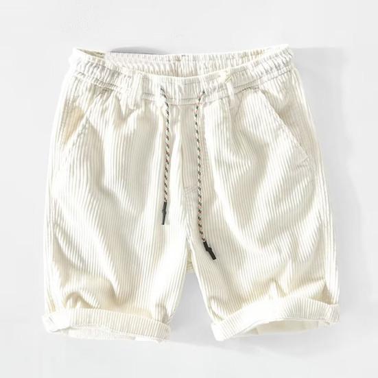 Sommershorts for menn Elastisk midje Justerbar snøring Uformelle shorts med lommer Ensfarge Corduroy strandshorts med brede ben