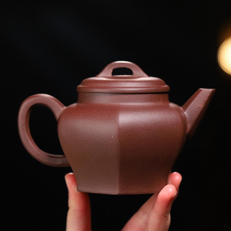 300ml Yixing Purple Clay Teapots Handmade Hexagonal Laughing Sakura Pot Raw Ore Purple Mud Tea Maker Kettle Zisha Tea Set Craft