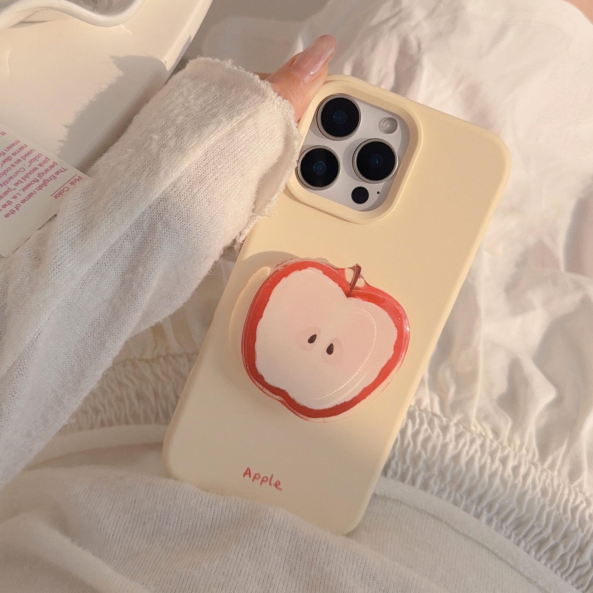 

Red Apple Bracket Suitable for Apple 16promax Mobile Phone Case Iphone17 Niche Summer 14 Silicone 13 Pendants 17promax