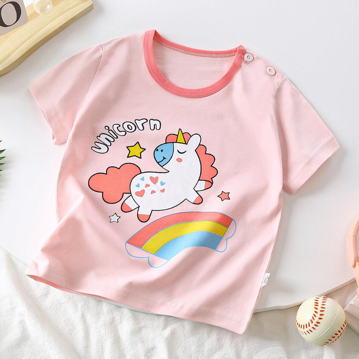 Children s short sleeved T-shirt with fashionable cartoon print theme, a gift for children 100