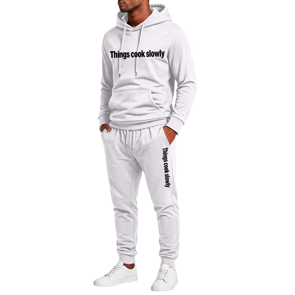 Men's Casual Graphic Print Hoodie and Sweatpants 2 Piece Set with Elastic Waist Straight Leg Pants
