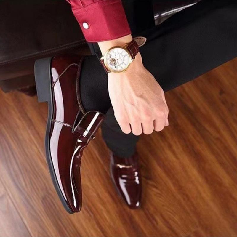 Classic PU Patent Leather Shoes for Men Casual Business Shoes Slip-on Formal Office Work Shoes for Male Party Wedding Oxfords