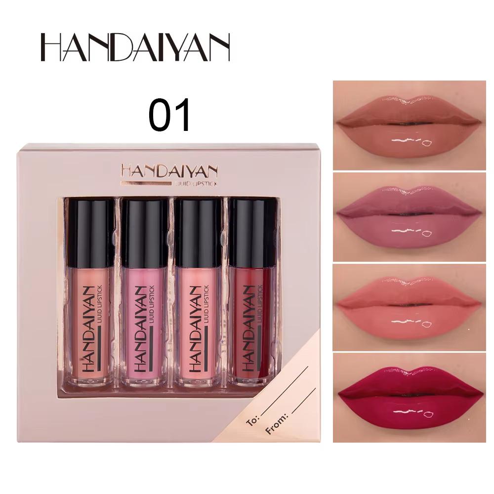 HANDAIYAN 4-Piece NonStick Cup Lip Gloss Set Lip Tint Matte Finish Velvet Liquid Lipstick