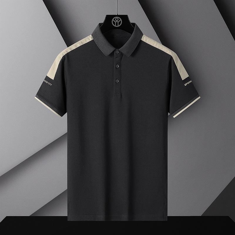 Men's Summer Polo Shirt T-Shirt Comfortable Breathable Splicing Tee Solid Color Loose Casual Lapel Short-Sleeve Shirt