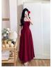 Elegant Red Hepburn Style Spaghetti Strap A-line Dress for Women - Summer 2026 Collection