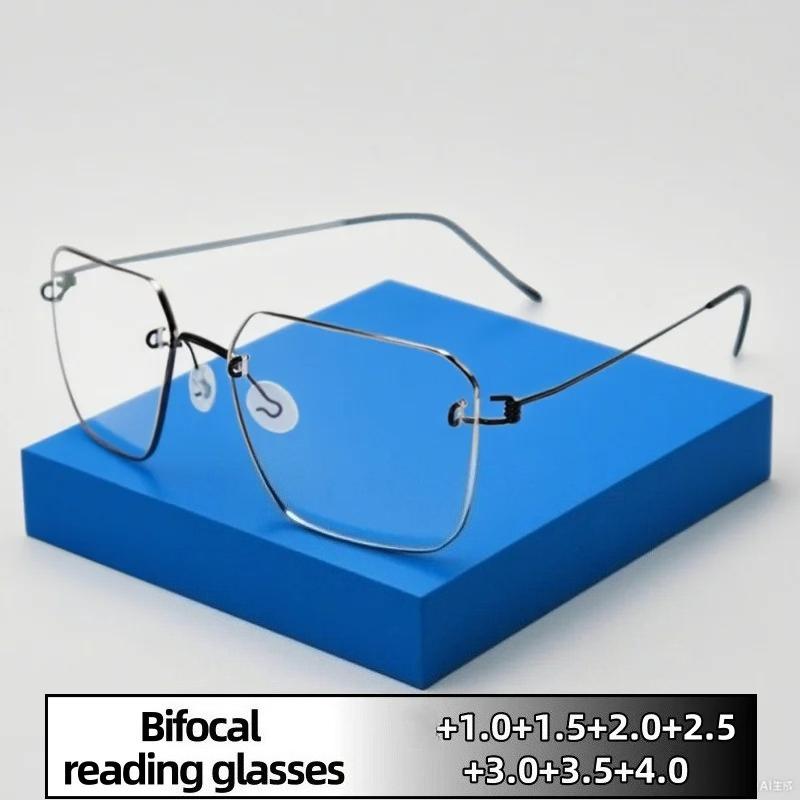 Classic HD Ultra Light Bifocal Frameless Reading Glasses Anti Blue Light for Near Far Vision Unisex Eyewear