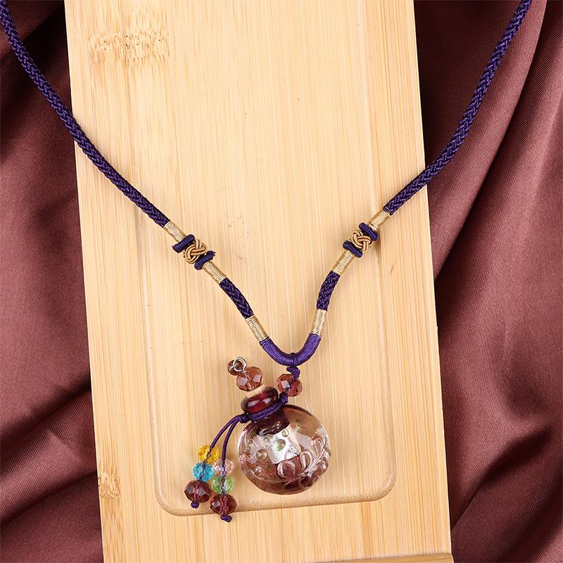 Portable Baroque Glass Perfume Bottle Necklace Hanging Decor Essential Oil Vials Aroma Bottle Jewelry Car Air Freshener Pendant фиолетовый