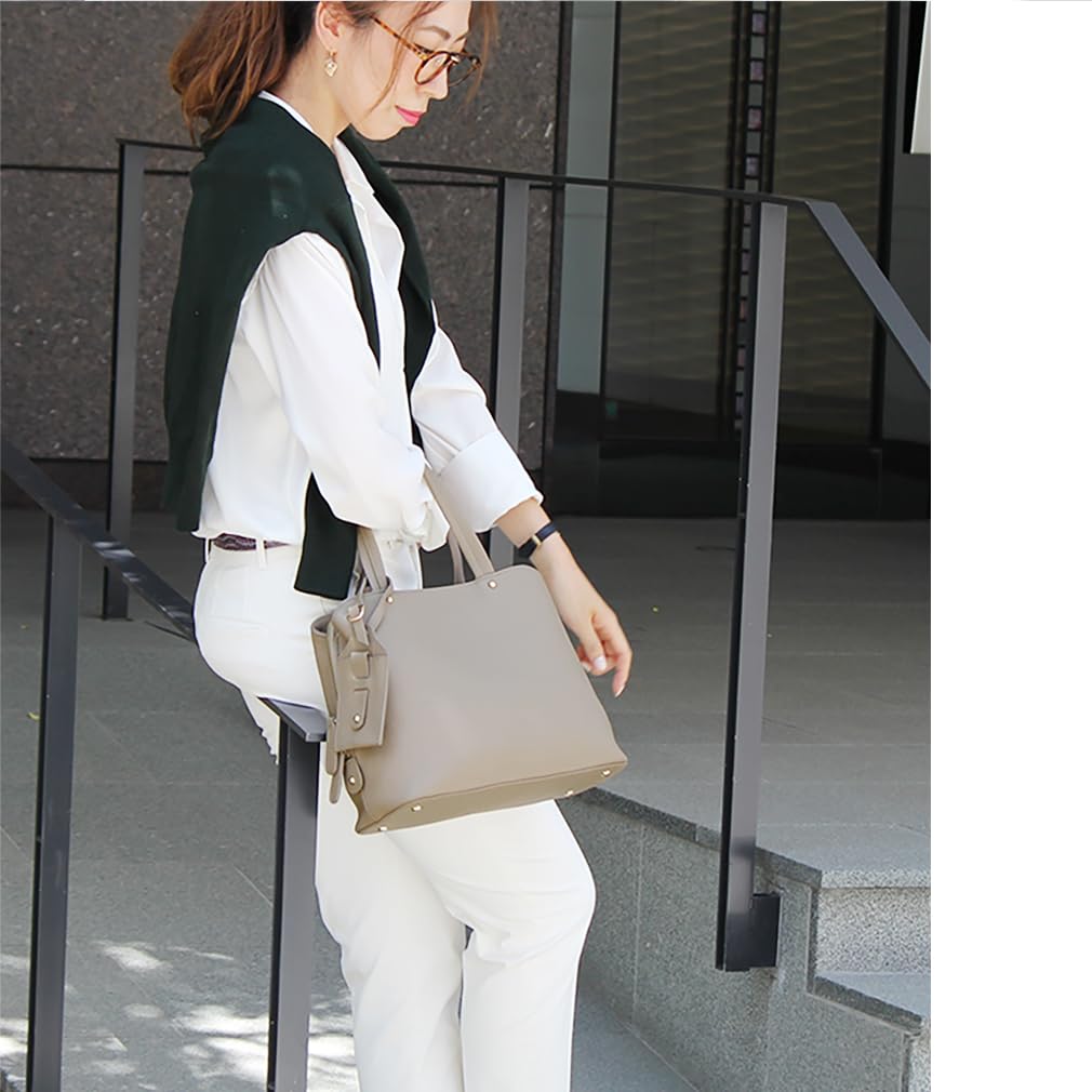 VITAFELICE Genuine Cowhide Leather Square Handbag for 2-Way Women, Vinb-l16045 (Gray Beige)