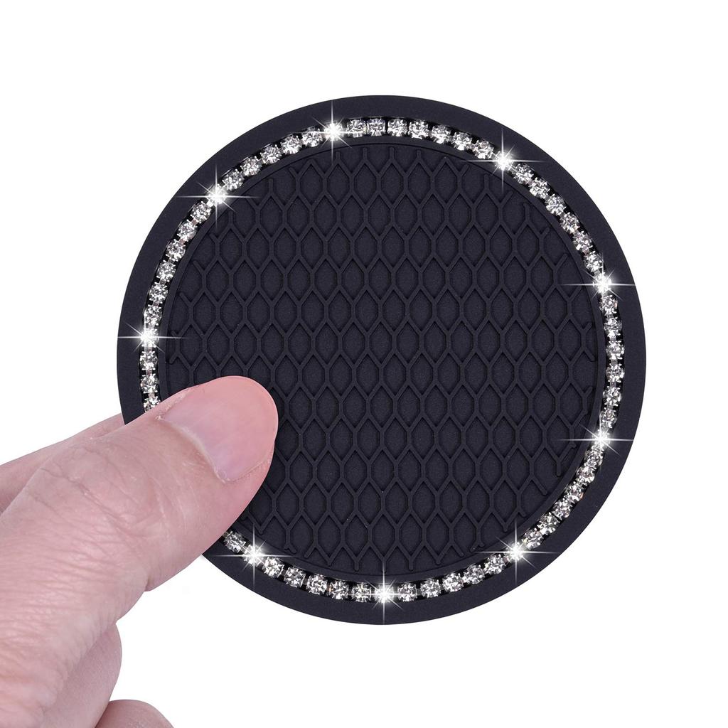 Wisdompro Car Non-Slip Coaster Bling Car Drink Holder Cup Mat Vinyl Anti-Slip Vibration Proof Round 70mm Diameter 4pcs Black