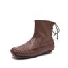 Johnature Handmade Sewing Genuine Leather Women's Boots Retro Warm Plush Flat Mid-calf Boots