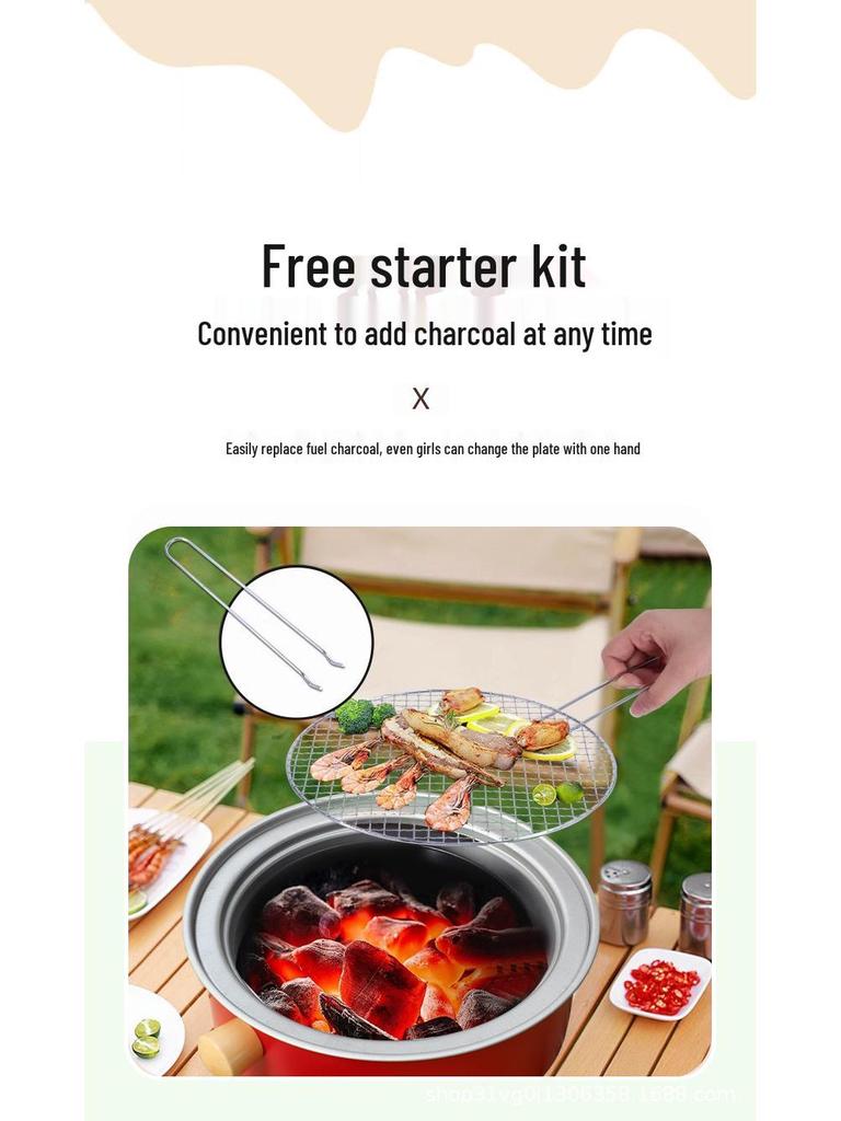 Round Charcoal Grill and Roaster for Outdoor Camping and Home Use