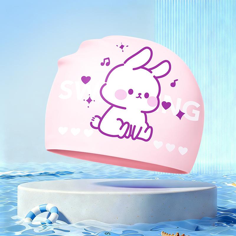 New Children's Cartoon Swimming Cap Cute Dolphin Waterproof Ear Protection Swimming Caps Kids Hot Spring Swimming Equipment