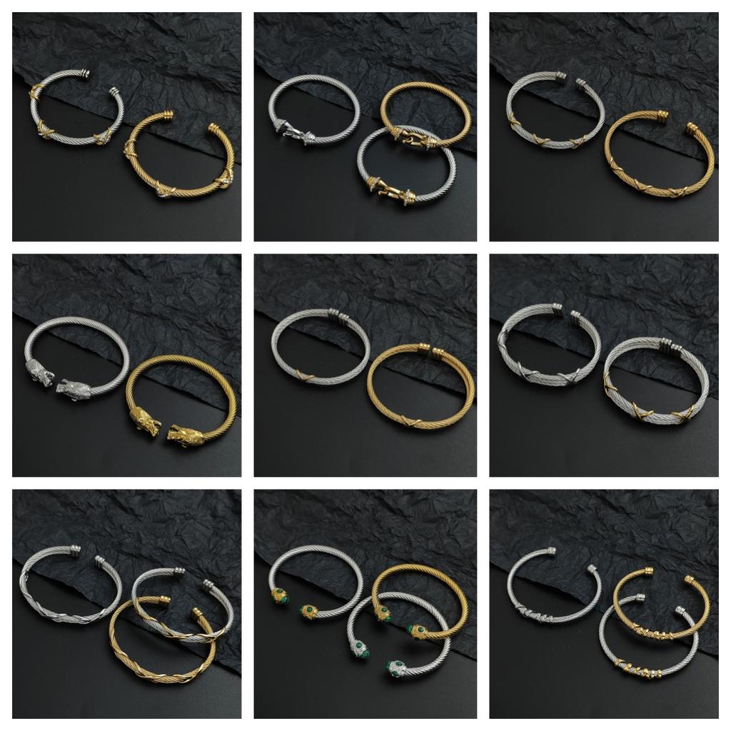 Stainless Steel Letter X Inlaid Zirconium Twist Rope Steel Wire Rope Opening Bracelet Women's Cable Bracelet Party Daily Jewelry