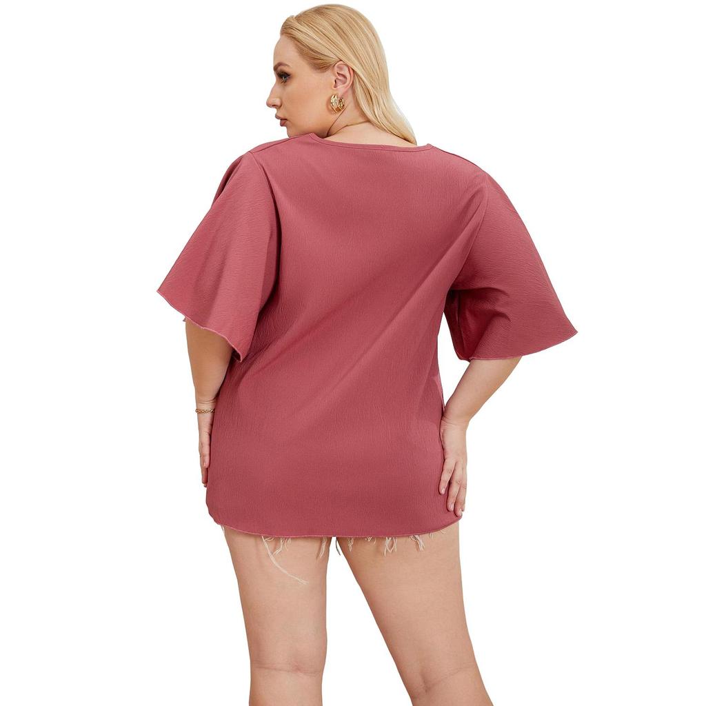 Women’s Oversized Tops Dolman Sleeves Loose Pullover Blouses Solid Color Plus Size V-neck Shirts Summer Casual Wear