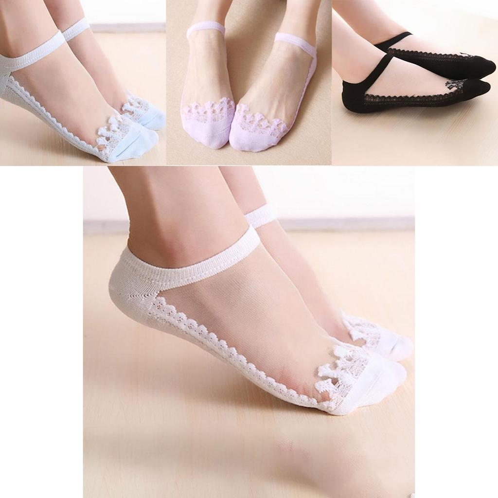 Classic Appeal Women Colors Sexy Ultra-thin Elastic Silky Short Silk Lace Invisible Socks In 7 Colors