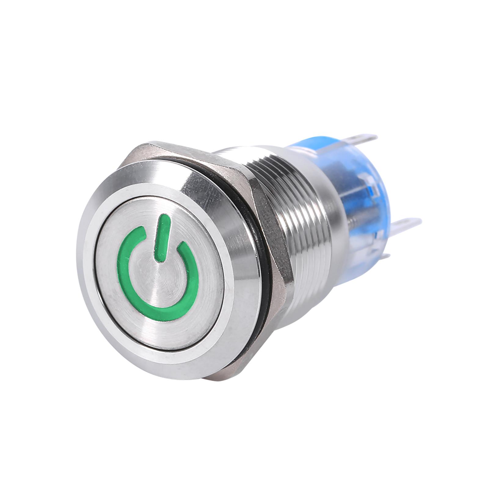 

19mm 12V‑24V Waterproof Stainless Selflocking ing Push Button Power Red LED