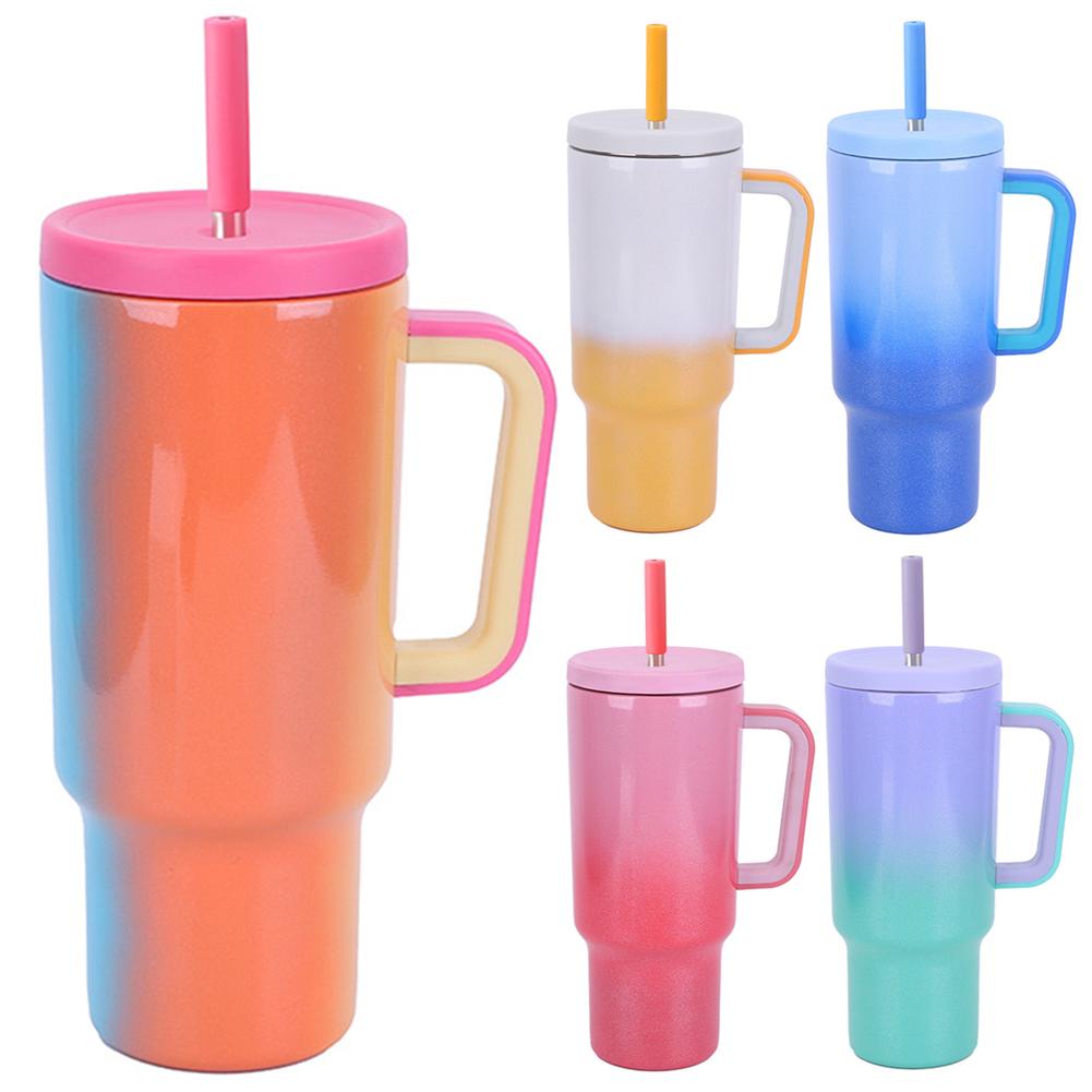40oz Becher mit Strohhalm, doppelwandig isoliert, Edelstahl, Sport-Wasserflasche, Vakuum-Thermosbecher für kalte und heiße Getränke