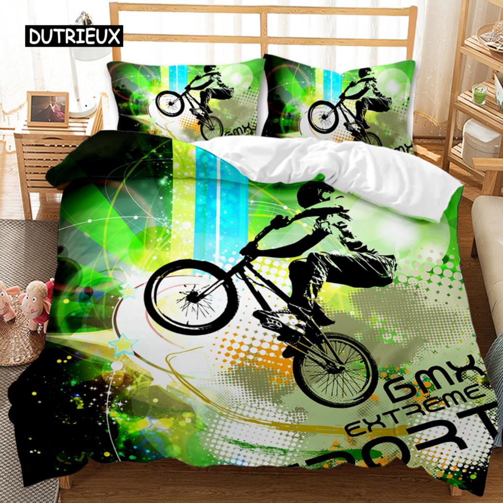 Motorcycle Duvet Cover Set Motocross Racing Bedding Dirt Bike Extreme Sports for Men Teens Boys Kids Polyester Comforter Cover