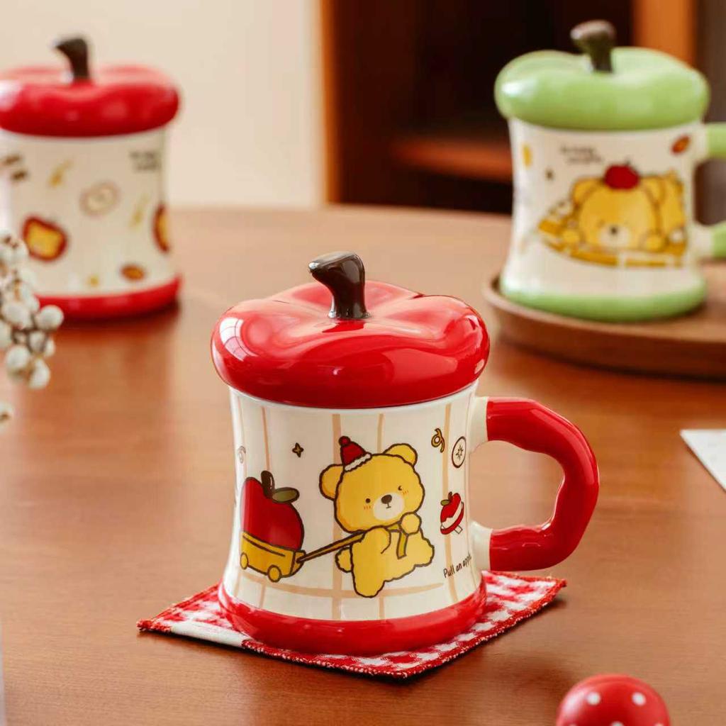 Creative Covered Ceramic Cup Apple Bear Mug Love Lover Souvenir Set Large Capacity Water Cup with Handle