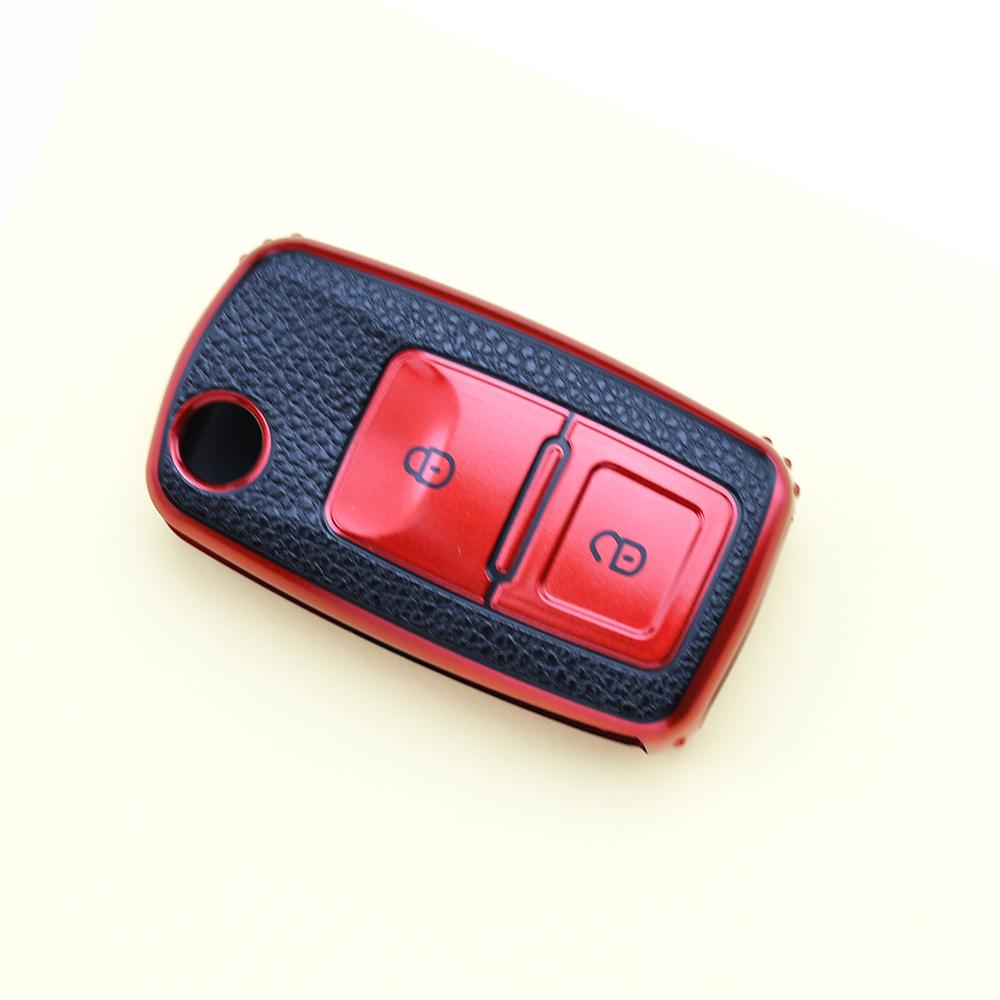 2 Knappar Skal För VW Volkswagen Passat B5 B6 B7 Polo Jetta Lavida Tiguan Golf 4 5 6 MK6 för Skoda Octavia TPU Läder Bilnyckelfodral Skydd
