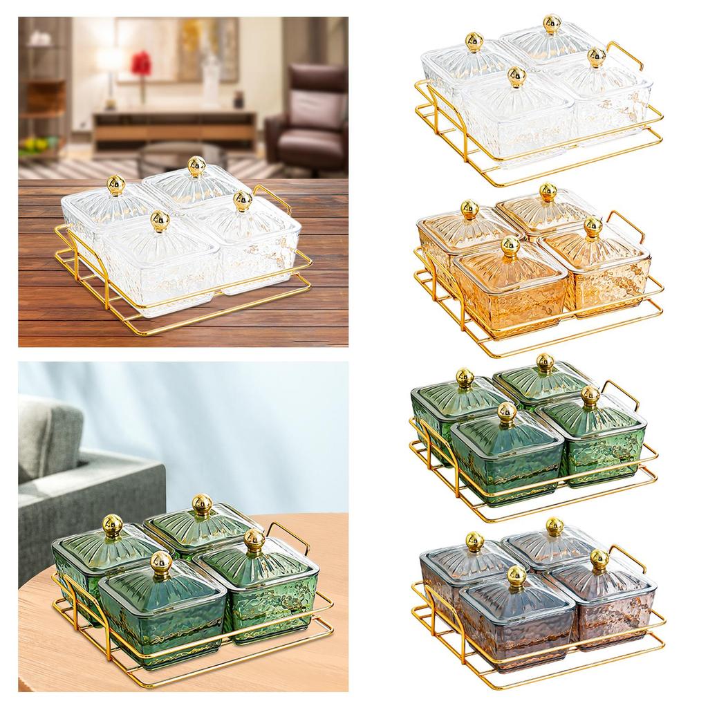 Divided Serving Dishes 4 Compartments Food Storage Box with Lid Removable Snacks Bowls for Candy Snacks Nuts Cookies Chips