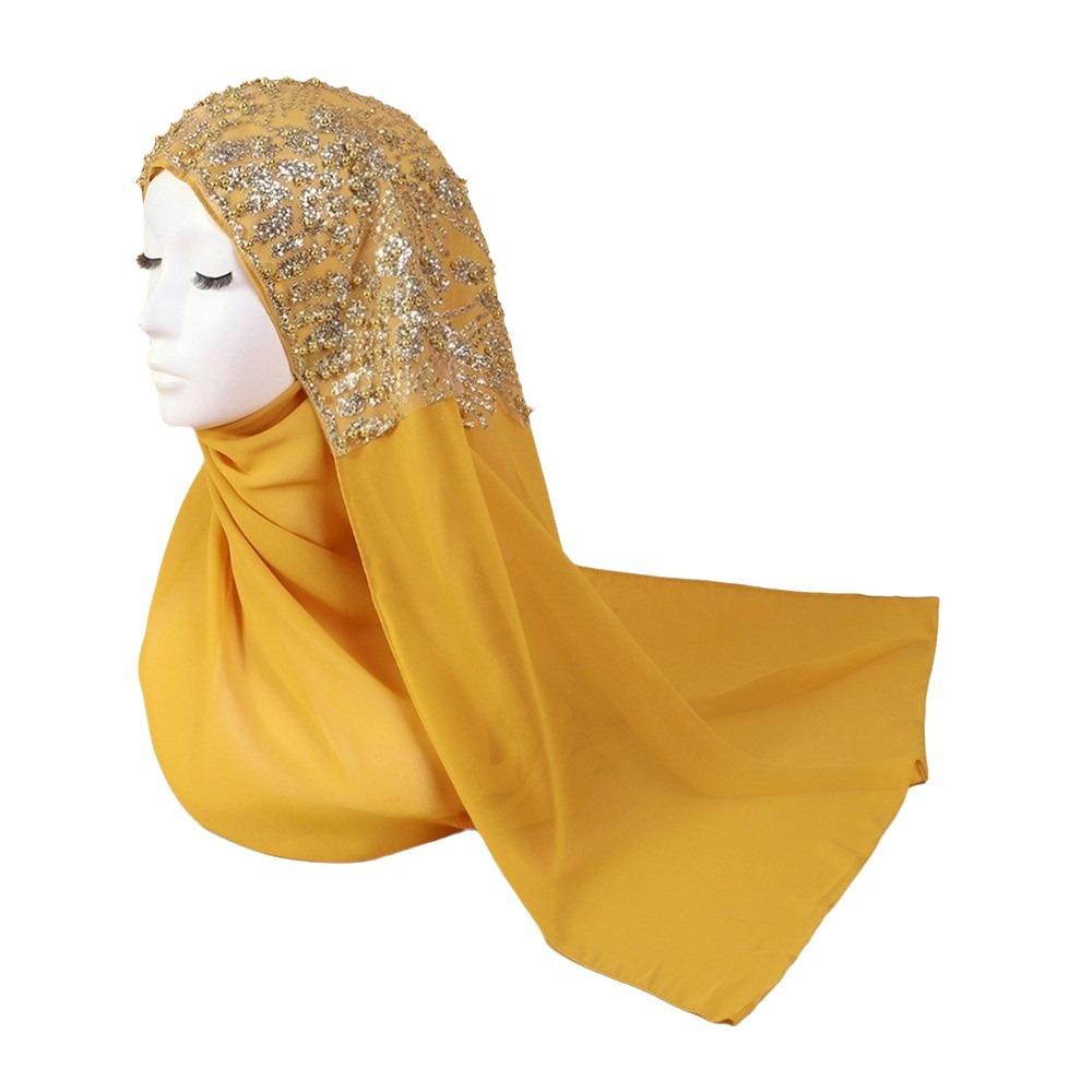Long Islamic Turban Silk Women Headscarf Fashion Sequin Wraps Shawl Female