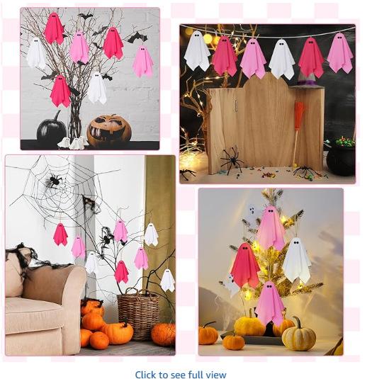 15-piece pink Halloween Ghost Fabric Decoration Pastel Hanging 10.16 cm Silk Screen Printed for Home Garden Holiday Parties