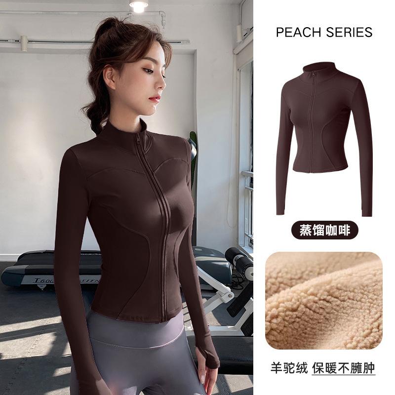 Skinny yoga clothes women's spring 1011 new velvet thickened slim stand-up collar sports jacket running warm top