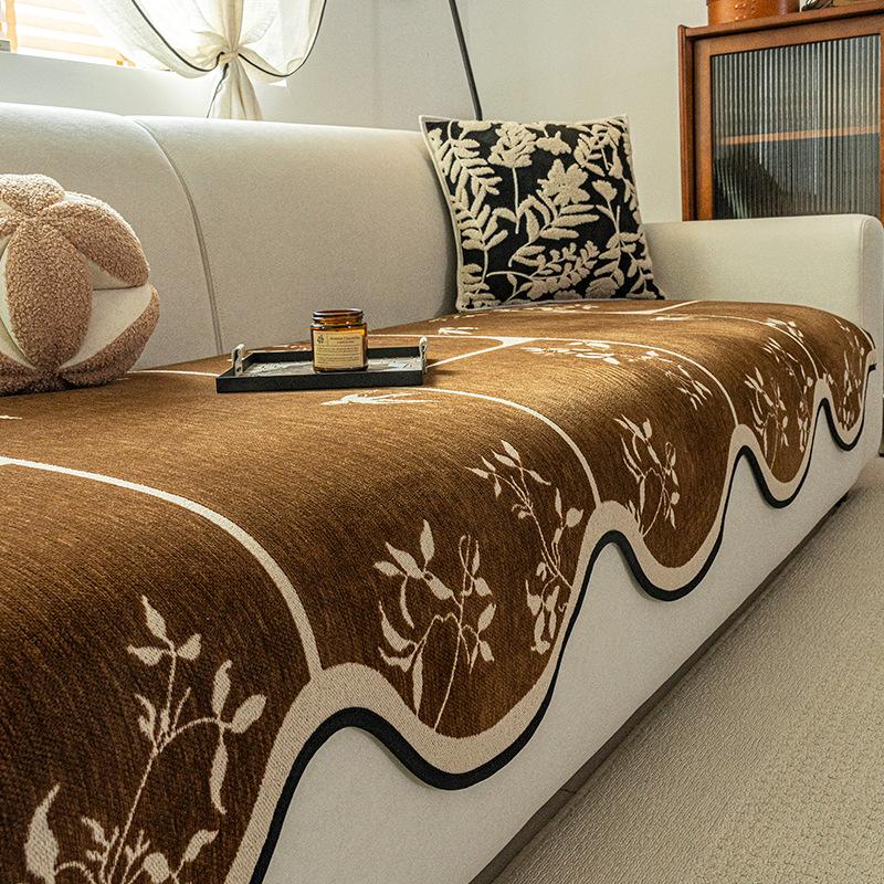 Medieval Retro Special-shaped Chenille Sofa Cushion 2025 New Light Luxury High-end Fixed Non-slip Leather Sofa Seat Cushion