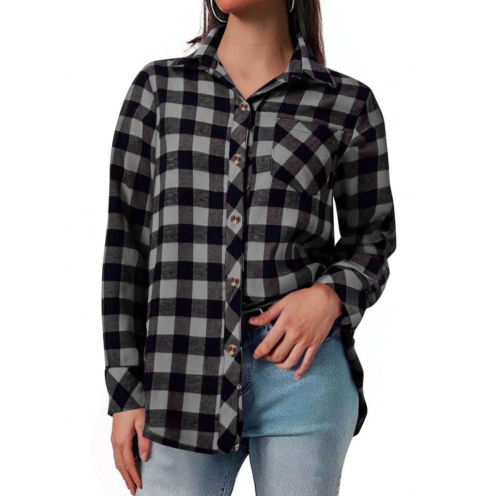 Women's Shirt Long Sleeve Buttons Up Jacke With Pocket