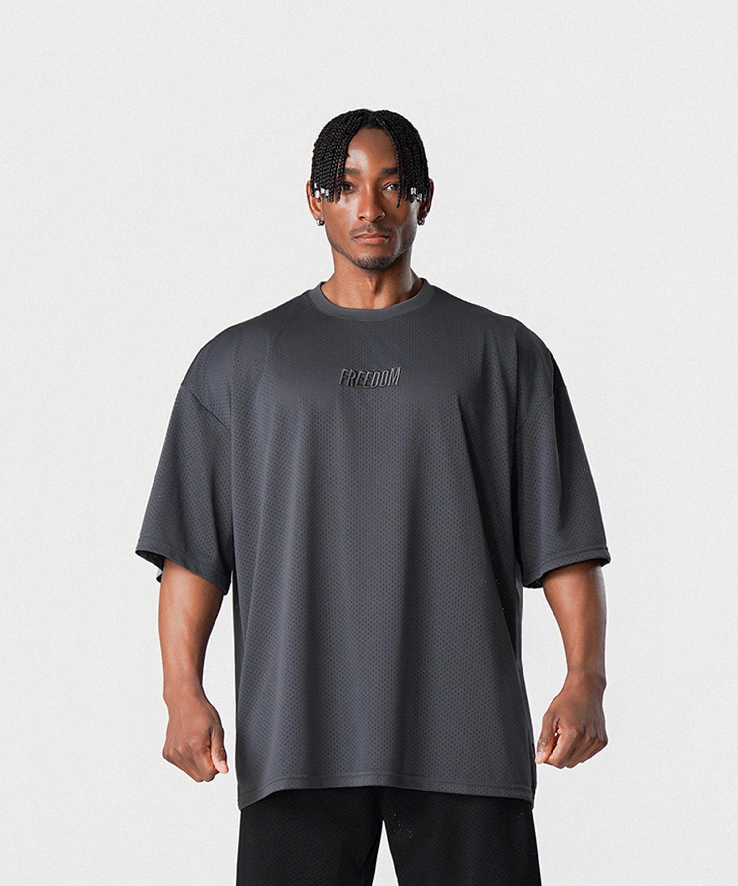 Freedom Logo Mesh Oversized T-Shirt (Dark Gray) Dark Gray/L