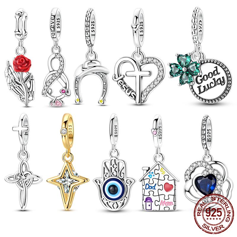 New In Copper Charms Beads Cross Rose Ring Puzzle Pendent Jewelry Fit Original Bracelet For Women Diy Party Gifts