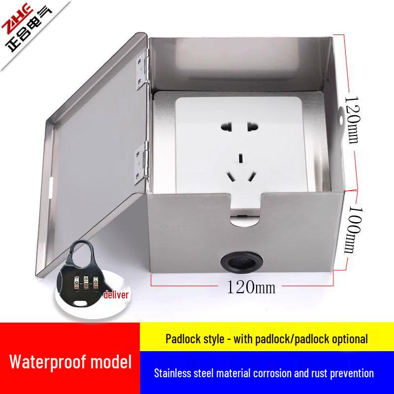 Scatola con Presa Interruttore in Acciaio Inossidabile, Impermeabile e Chiusurabile per Caricabatterie Veicoli Elettrici
