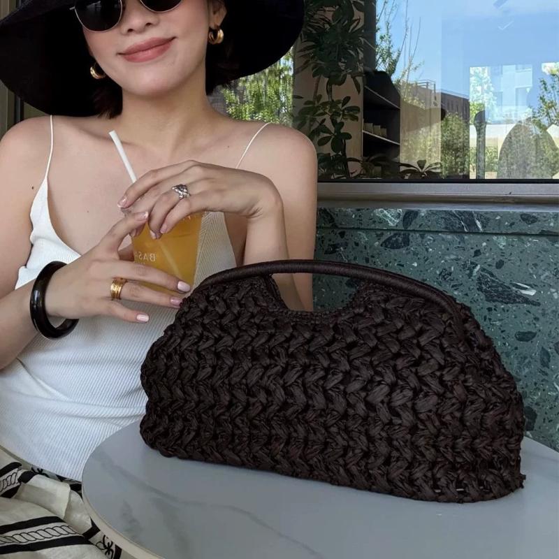 

New Summer Beach Bag for Women Clutch Bag Luxury Designer Straw Bags Tote Handbag Fashion Woven Rattan Bags Female Travel Purse чёрный