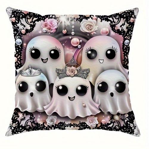 

Spooky and Cute Halloween Pillowcases: Ghosts and Happy Halloween Designs Sofa cushion cover holiday party decoration gift 16x16Inch