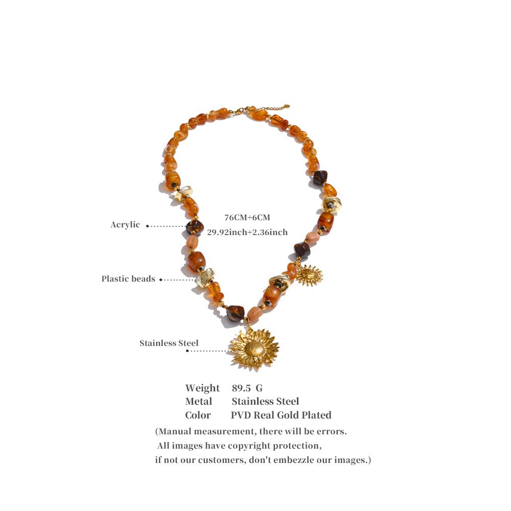 Eetit 76+6cm Acrylic Plastic Beads Chain Sunflower Pendant Long Necklace Stainless Steel Handmade Charm Jewelry Wholesale 2025
