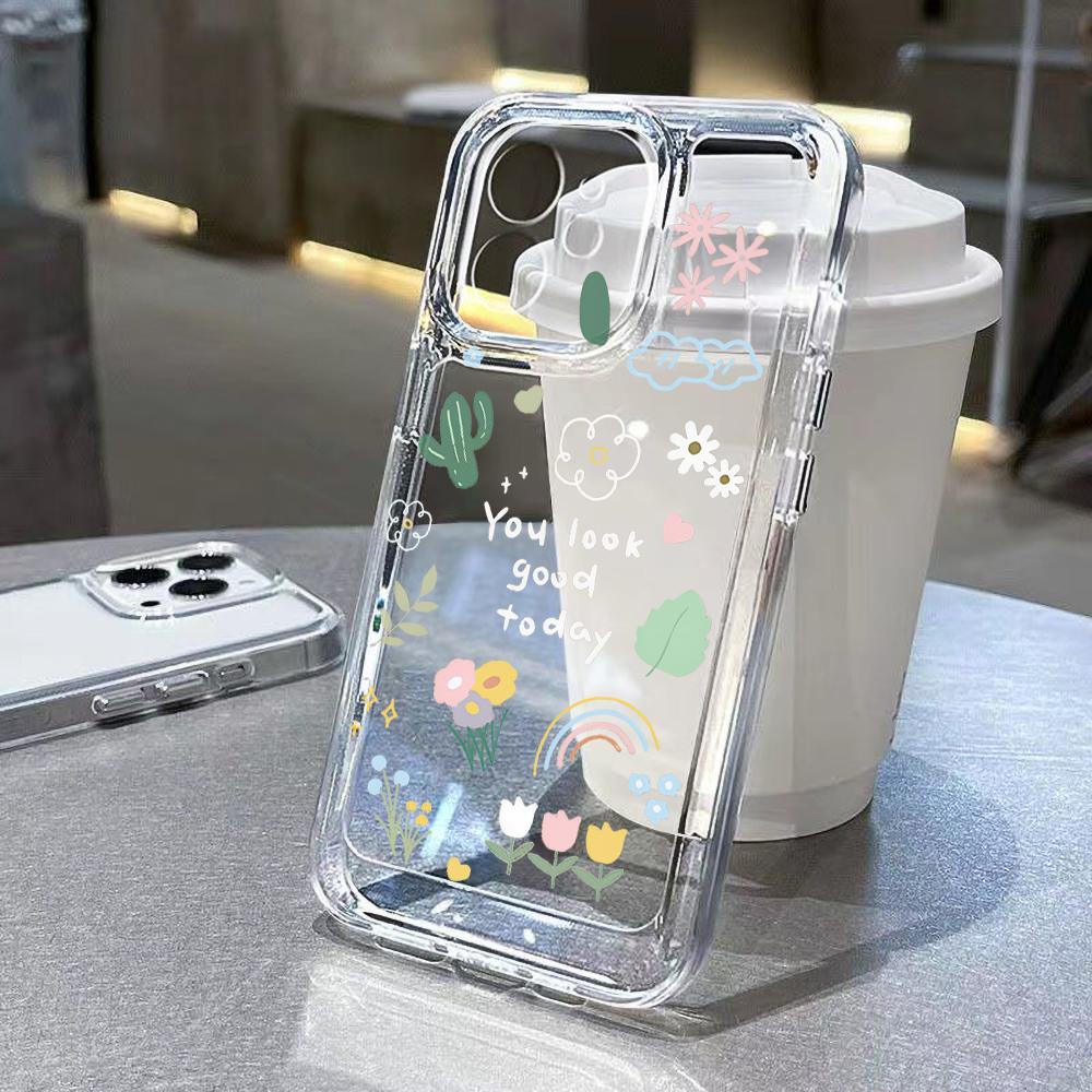 NEW Flower Phone Case For iPhone 16 16e 15 14 13 12 11 Mini Pro Max X XR XSMax 7 8 Plus Transparent Soft TPU Back Cover