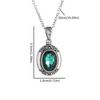 Retro Luxury Emerald Crystal Necklace Stainless Steel Filigree Carved Oval Gemstone Box Pendant Choker for Men Women Jewelry