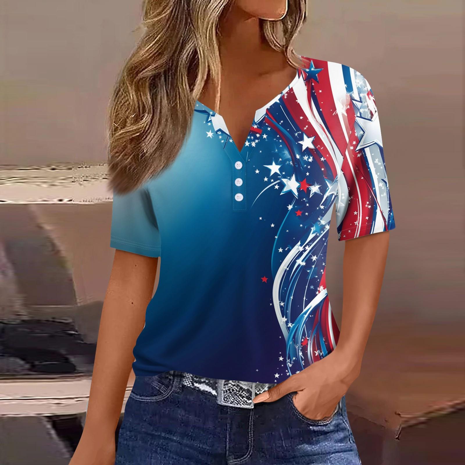 

Жен. Футболка С принтом Пуговицы С короткими рукавами Повседневные Выходные Мода Классический V-образный вырез Обычный Верх S