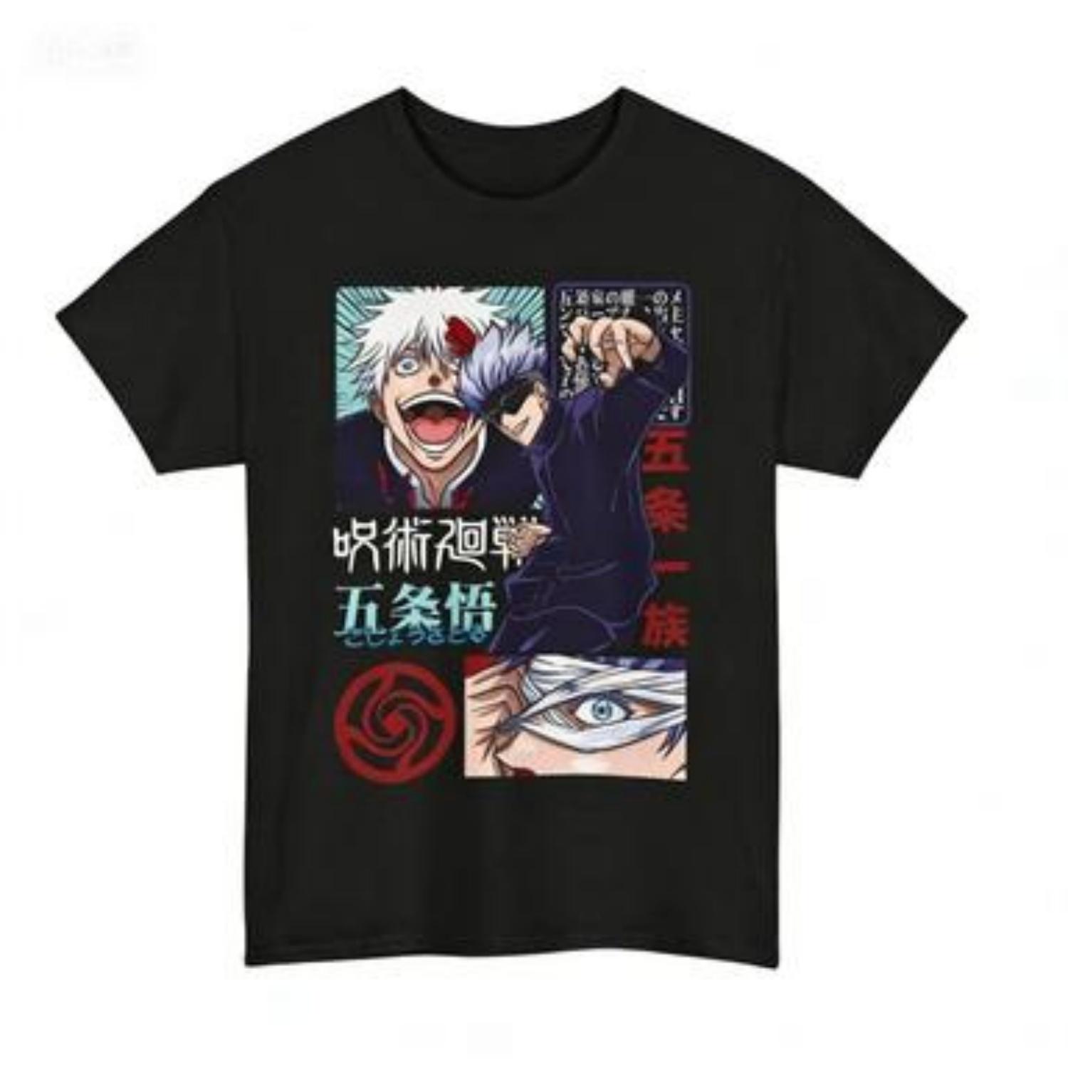 

2026 Summer 100New Purecotton Jujutsu Kaisen Anime Character Pattern Leisure Short Sleeve Tshirt Round Fashion Quality Shirt S чёрный