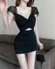 Sizzling Hot Girl V-Neck Backless Mesh Dress - Slim Fit, Hip-Hugging Mini Skirt
