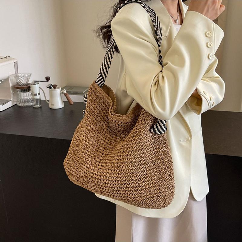 Borsa da spiaggia di paglia di grande capacità Borsa a spalla intrecciata a mano vintage Borsa a mano in rafia rattan Borse a tracolla bohémien per vacanze estive