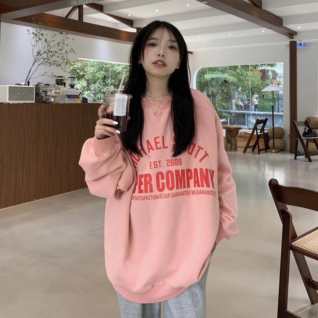 Women's Fleece Lined Loose Sweatshirt, Round Neck, 2025 Autumn/Winter Hong Kong Style, Japanese/Korean Casual Printed Top